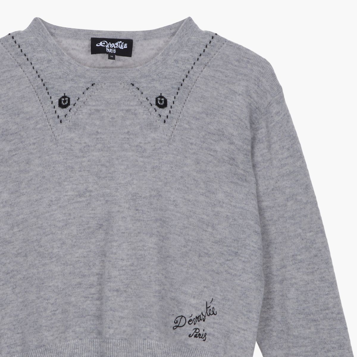 데바스테(DEVASTEE) 카라 자카드 탑 LIGHT GREY (S5FWKT002)