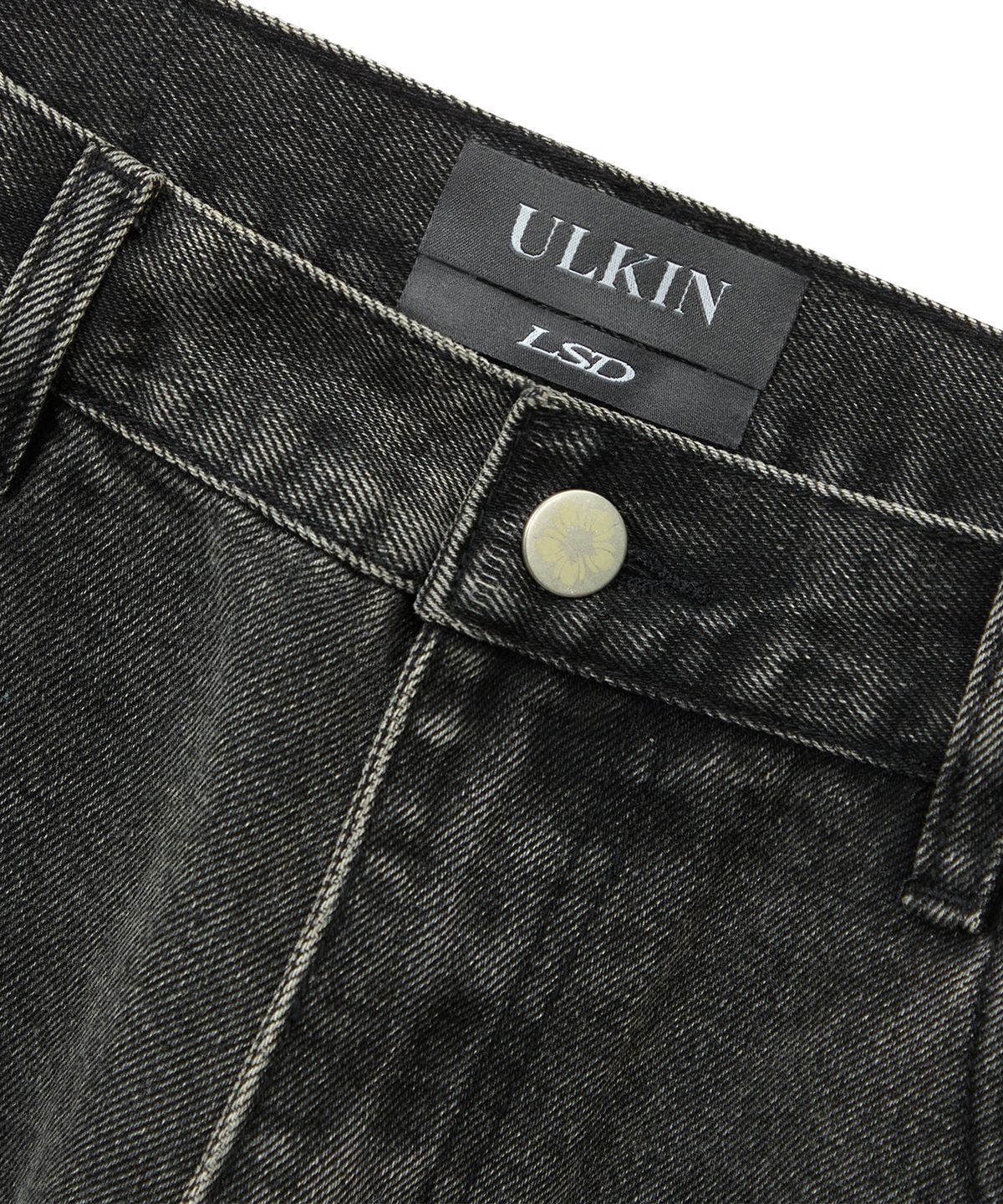 얼킨(ULKIN) [런웨이] 블리치 프린트 스터드 데님 팬츠_블랙