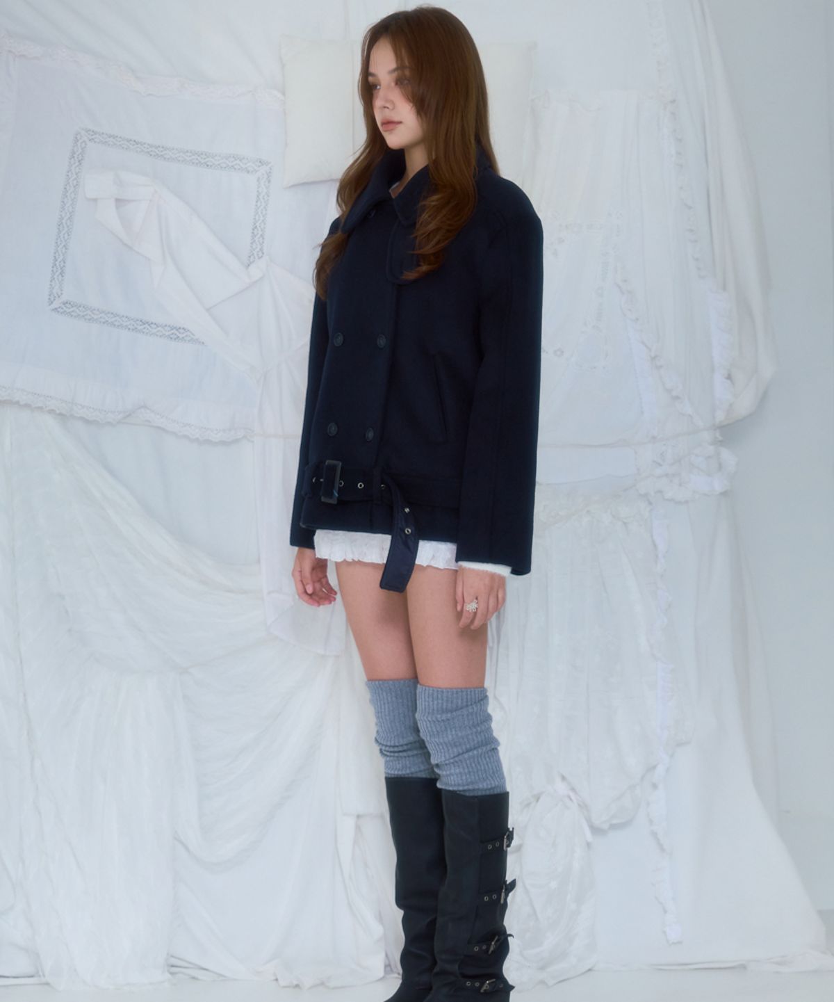 로제프란츠(ROSEFRANTZ) Belt Half-neck Wool Jacket [Dark Navy]