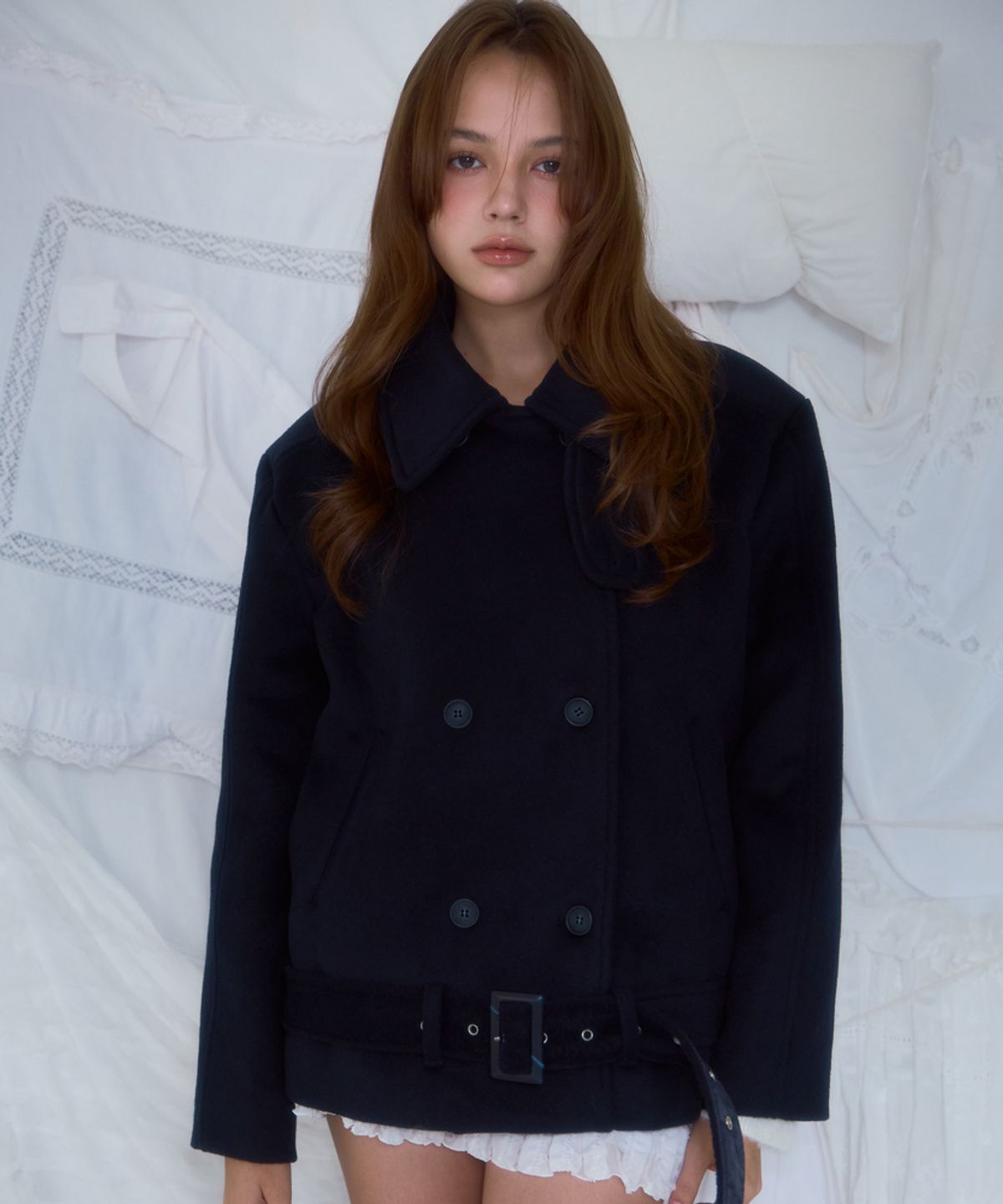 로제프란츠(ROSEFRANTZ) Belt Half-neck Wool Jacket [Dark Navy]