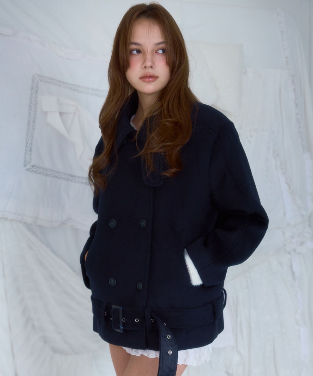 로제프란츠(ROSEFRANTZ) Belt Half-neck Wool Jacket [Dark Navy]