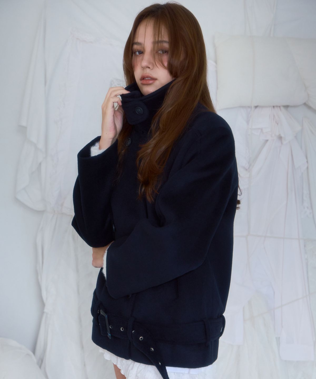 로제프란츠(ROSEFRANTZ) Belt Half-neck Wool Jacket [Dark Navy]