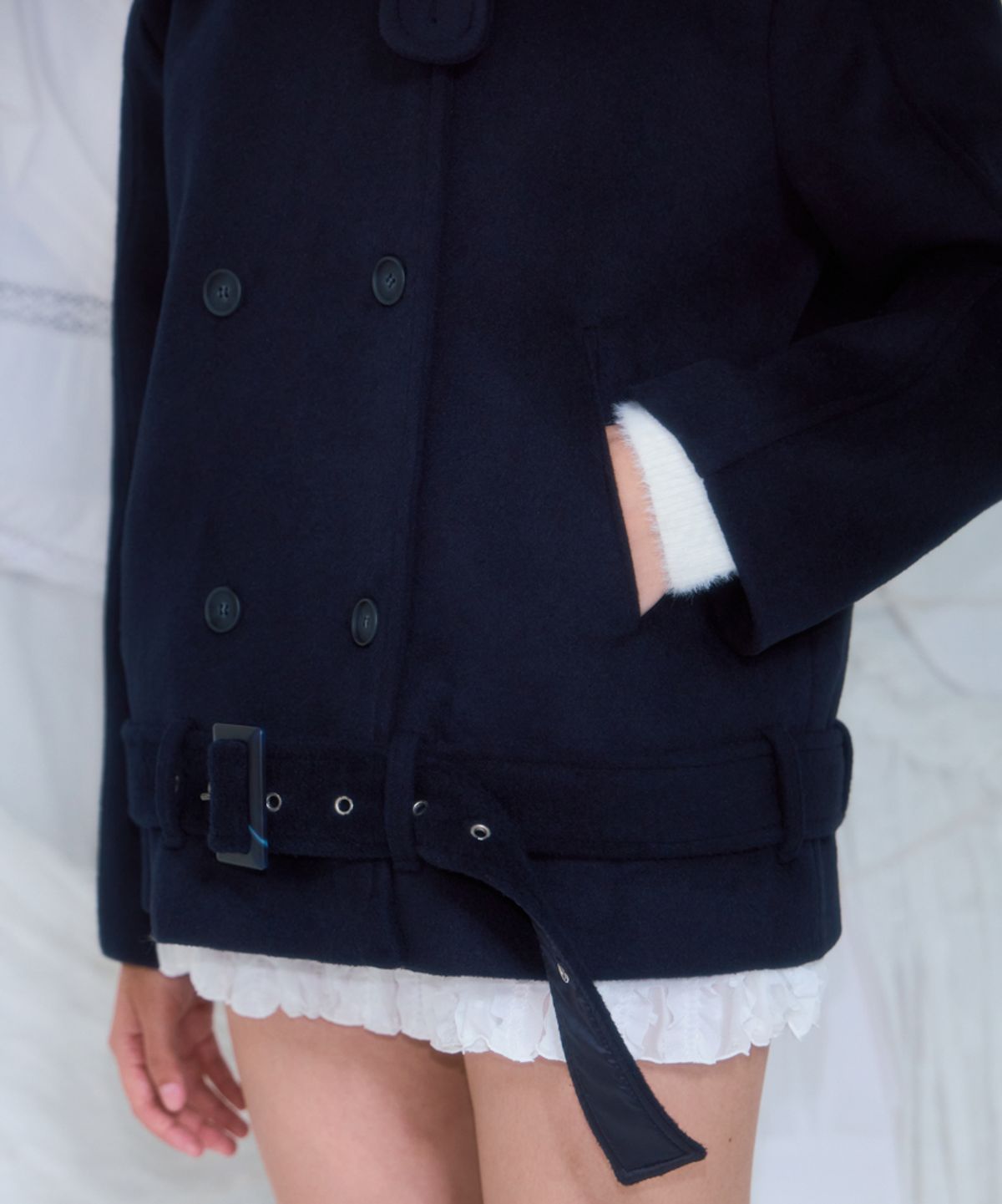 로제프란츠(ROSEFRANTZ) Belt Half-neck Wool Jacket [Dark Navy]