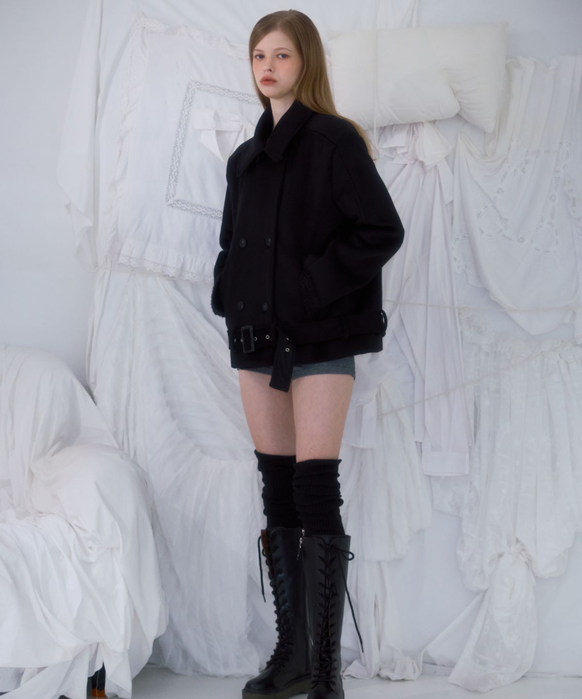 로제프란츠(ROSEFRANTZ) Belt Half-neck Wool Jacket [Black]