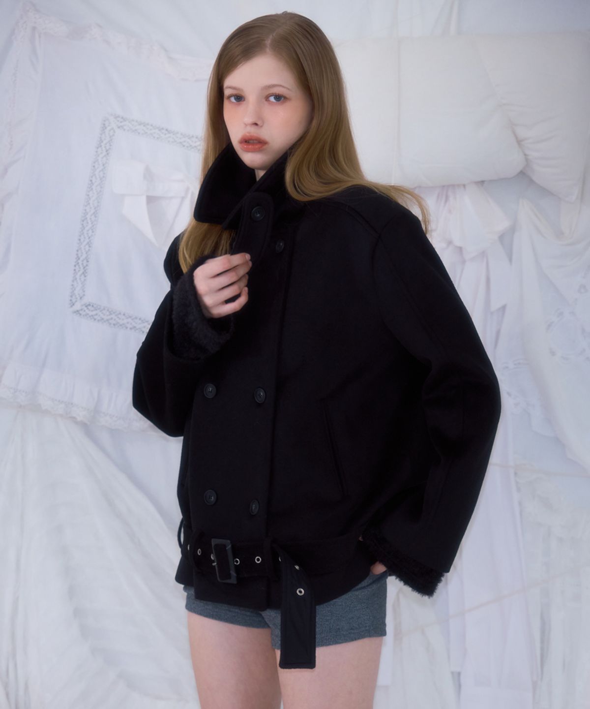 로제프란츠(ROSEFRANTZ) Belt Half-neck Wool Jacket [Black]