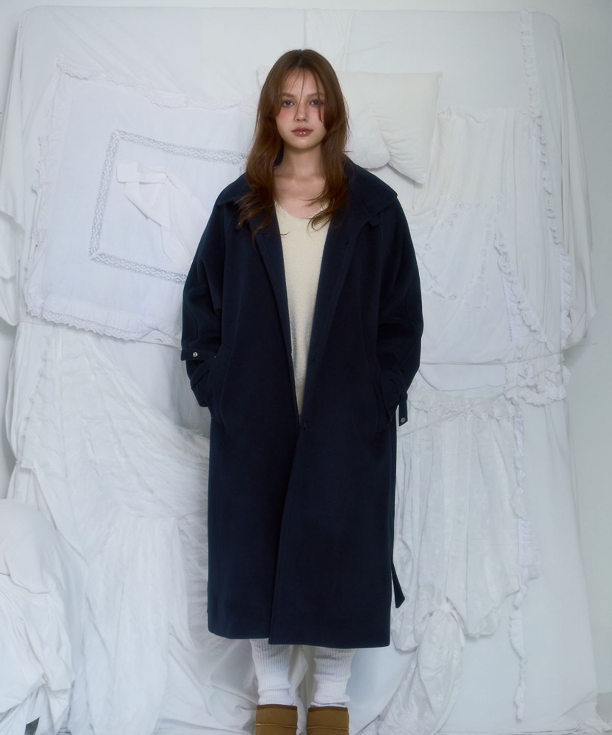로제프란츠(ROSEFRANTZ) Half-neck Overfit Long Coat [Navy]