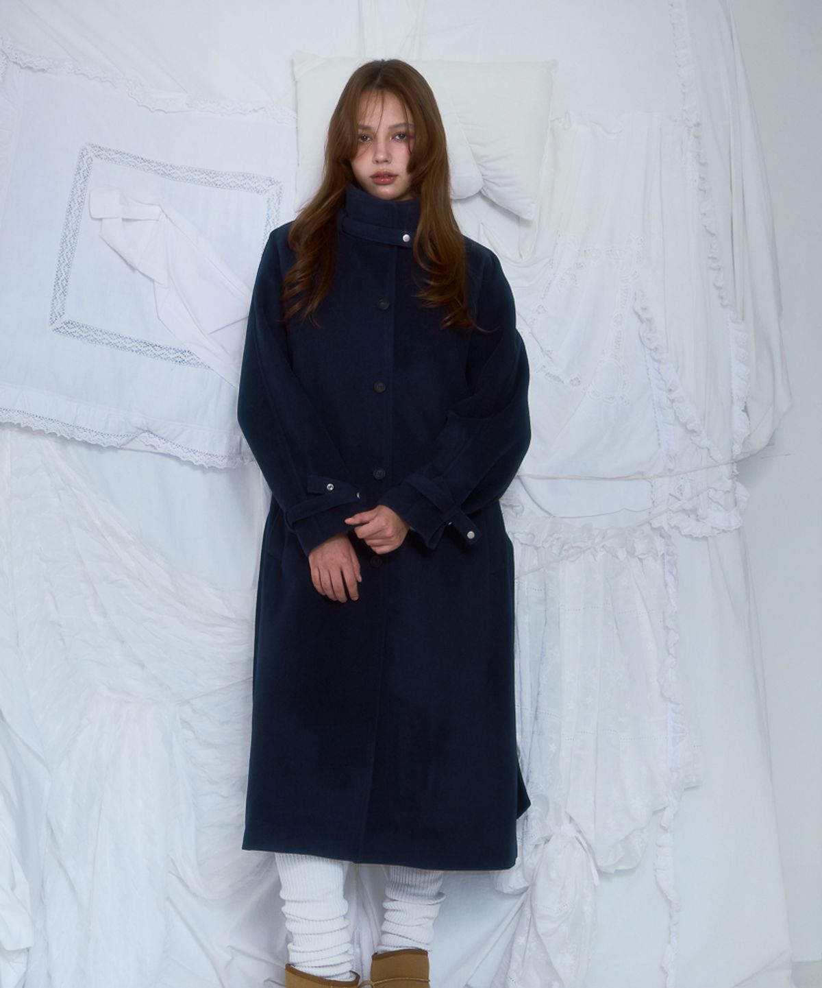 로제프란츠(ROSEFRANTZ) Half-neck Overfit Long Coat [Navy]