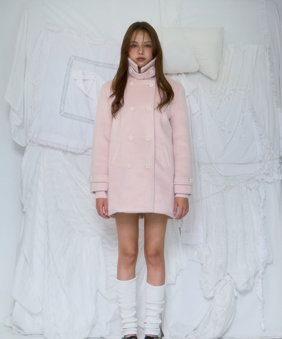 로제프란츠(ROSEFRANTZ) Two-button Wool Half Coat [Pink]