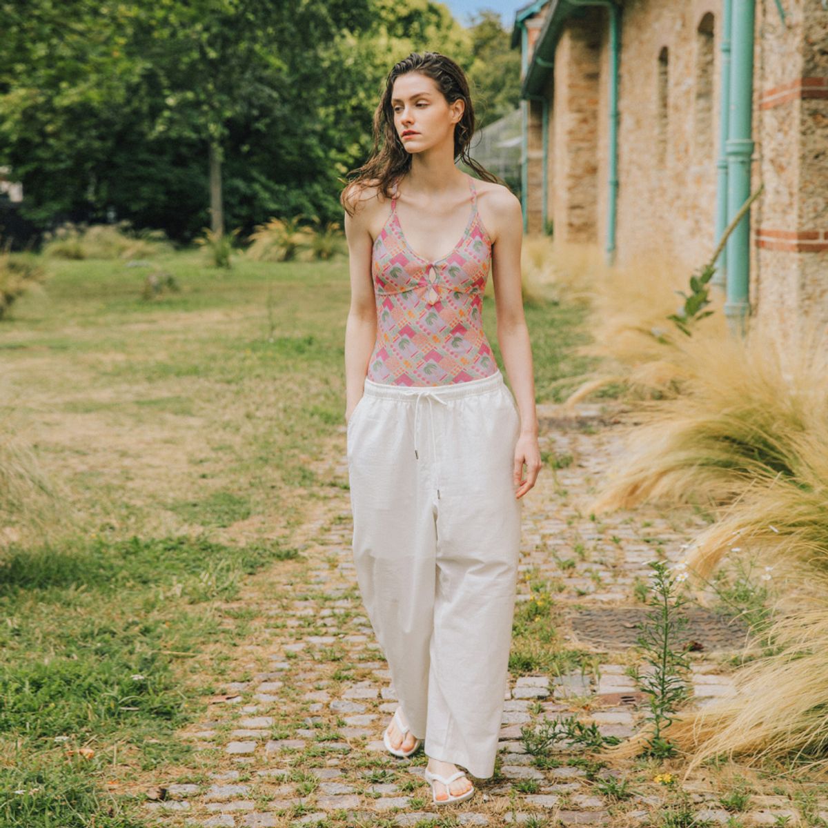 엘르스윔(ELLE SWIM) 야자수 삼각 원피스 수영복 ELL-Y209