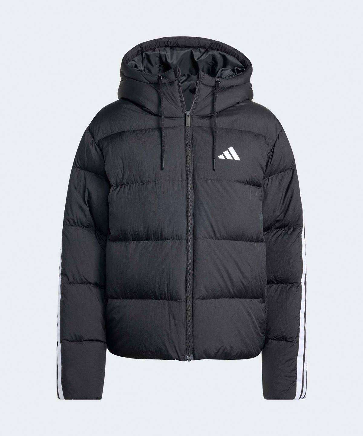 아디다스(ADIDAS) 클라이마웜 3-스트라이프 푸퍼 다운 후드 재킷 - 블랙 / JW3429