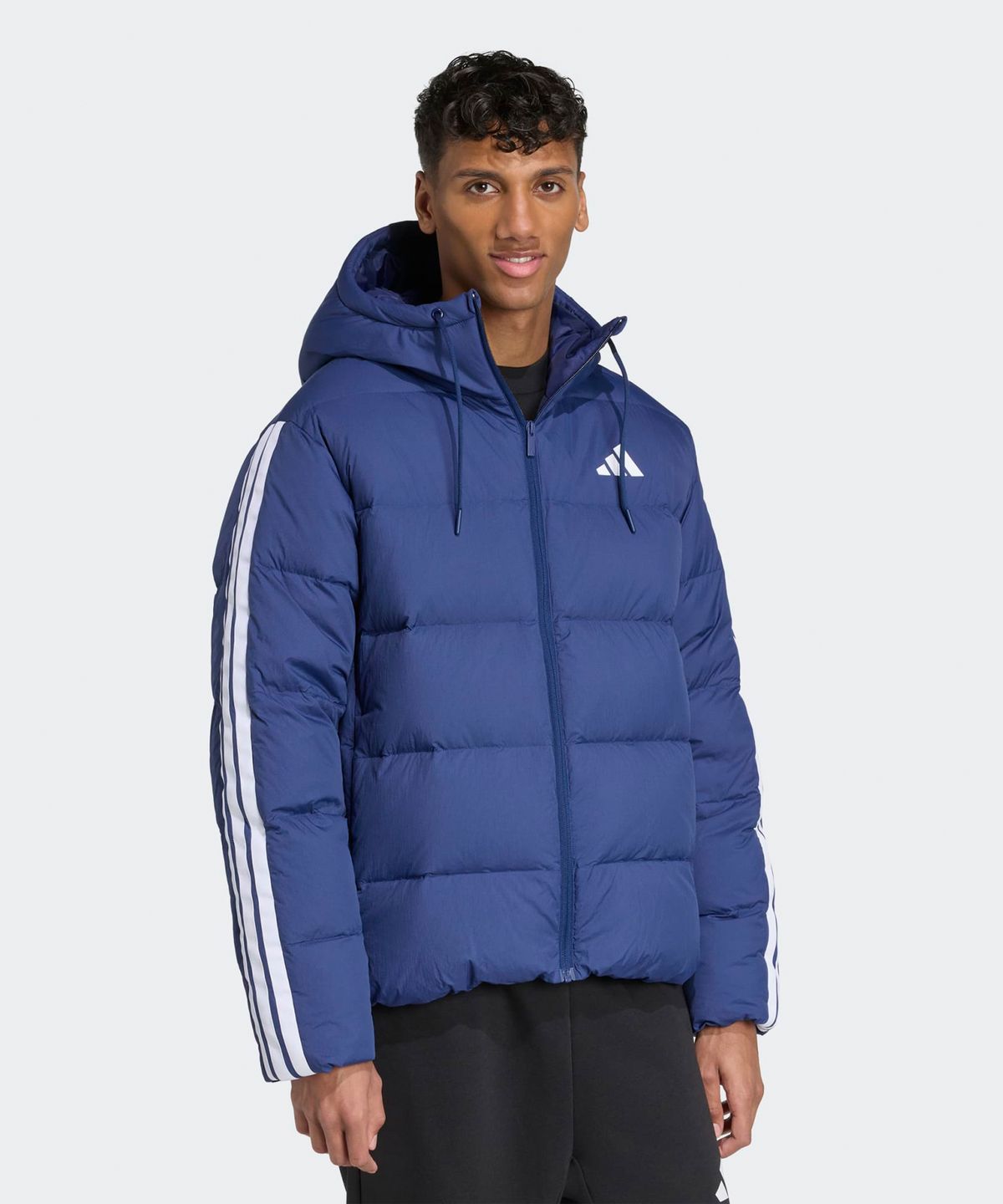 아디다스(ADIDAS) 클라이마웜 3-스트라이프 푸퍼 다운 후드 재킷 - 다크블루 / JX7799