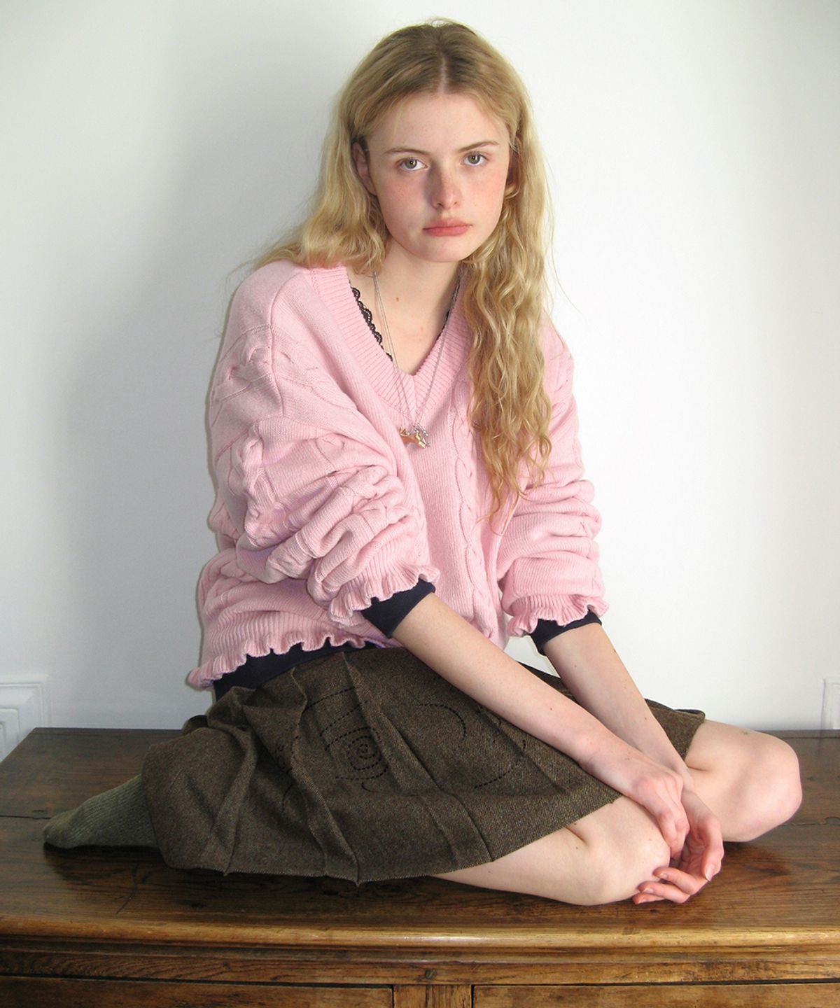 시눈(SINOON) SN Wool Blend Pleated Skirt (Brown)