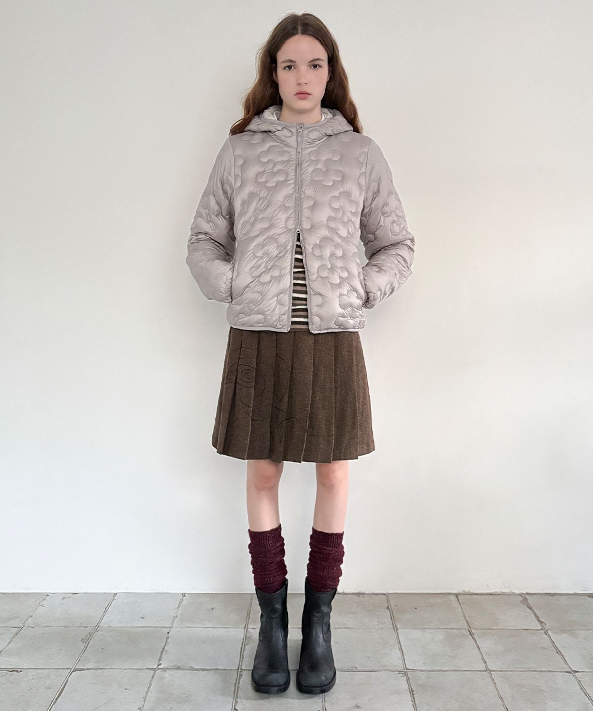 시눈(SINOON) SN Wool Blend Pleated Skirt (Brown)