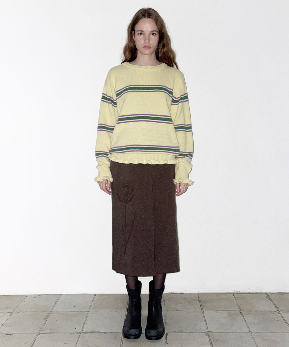 시눈(SINOON) SN Rose Applique Skirt (Brown)