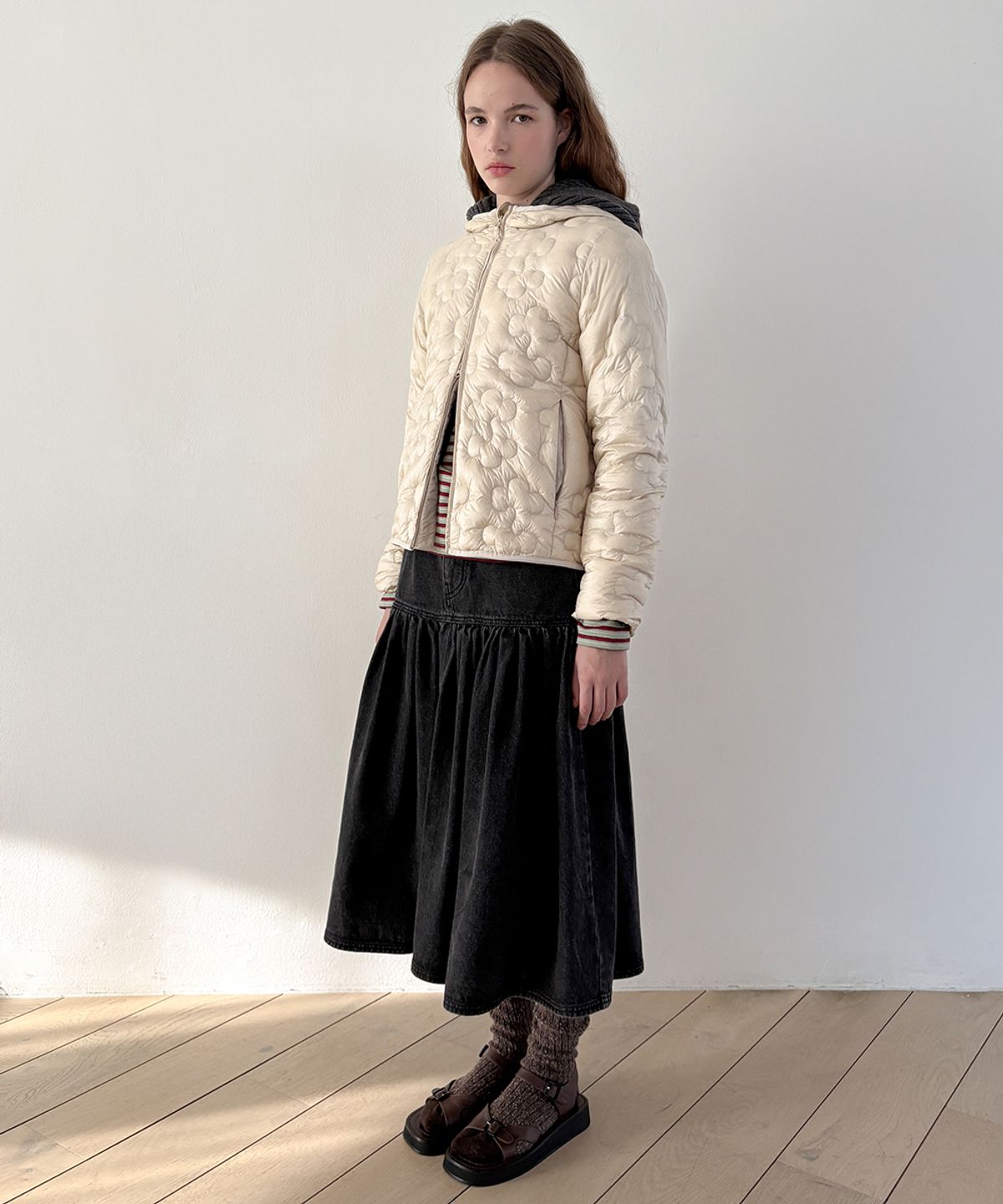 시눈(SINOON) SN Flare Denim Skirt (Black)