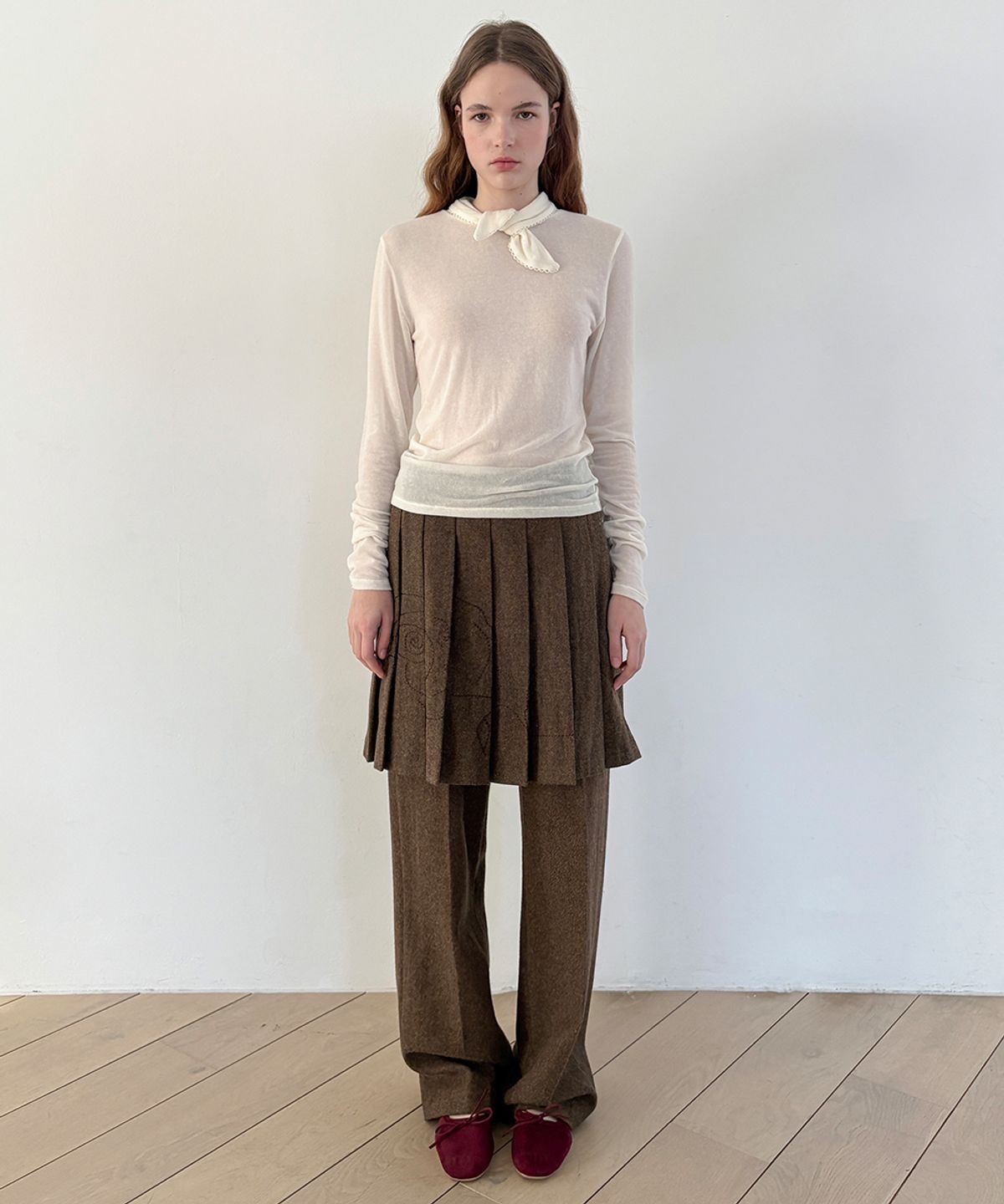 시눈(SINOON) SN Wool Blend Straight Pants (Brown)