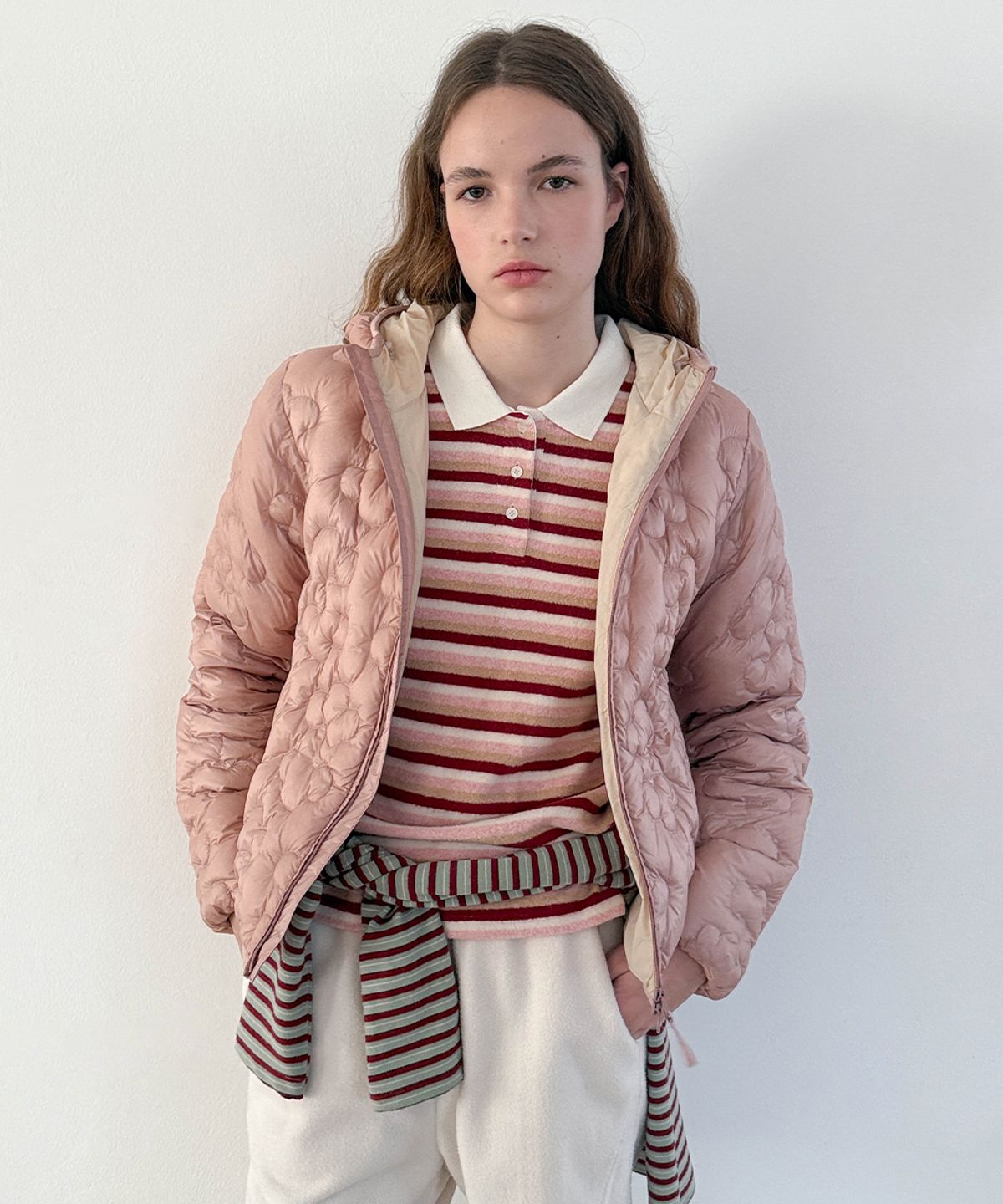 시눈(SINOON) SN Stripe Collar T-shirt (Pink)