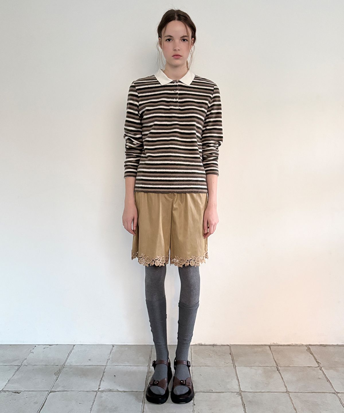 시눈(SINOON) SN Stripe Collar T-shirt (Brown)