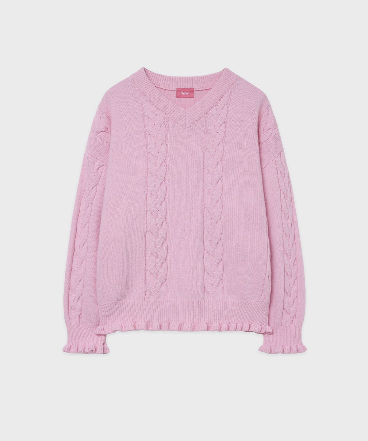 시눈(SINOON) [지유 착용] SN Cable V-neck Pullover (Pink)