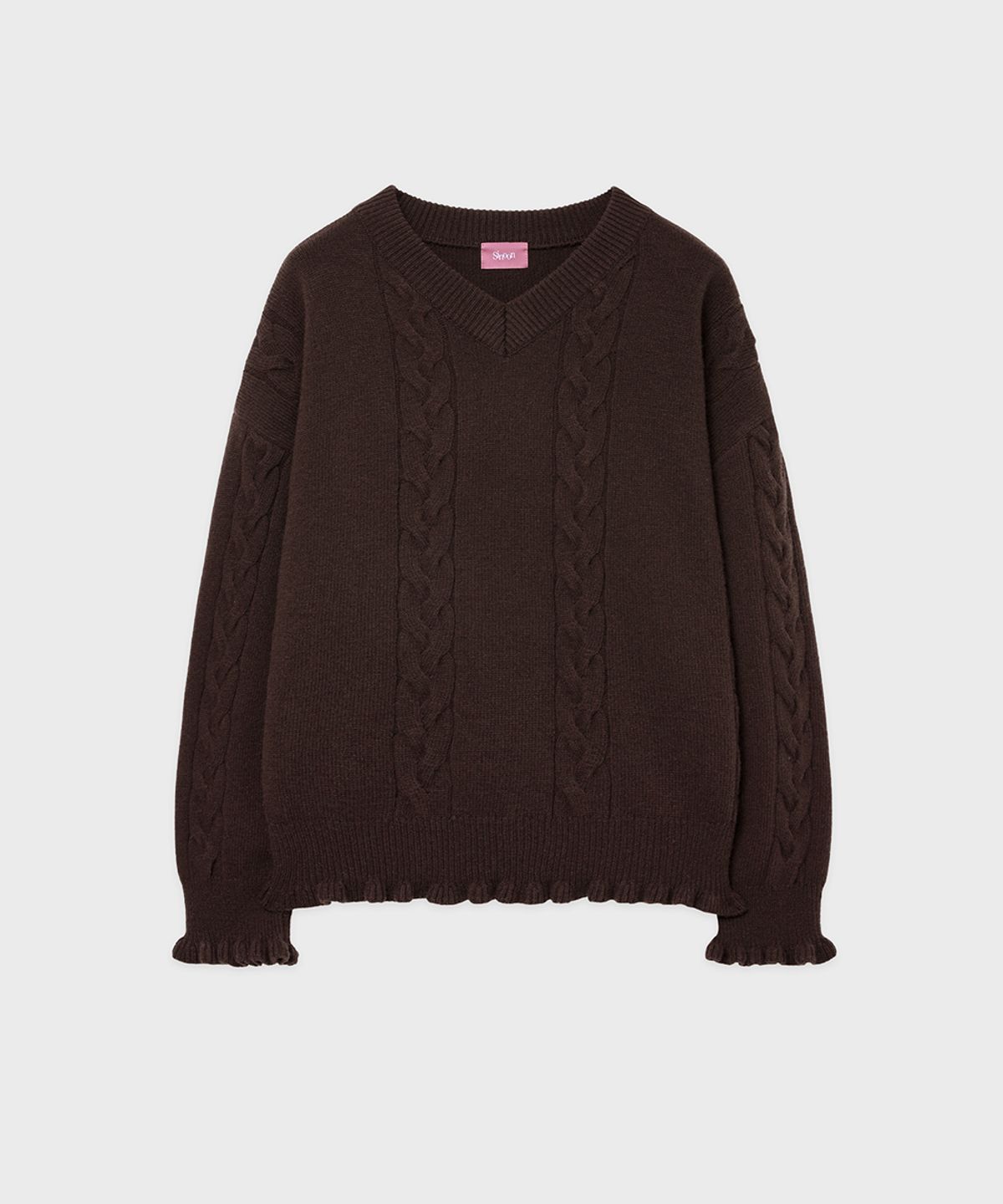 시눈(SINOON) [뮤브 수인 착용] SN Cable V-neck Pullover (Brown)