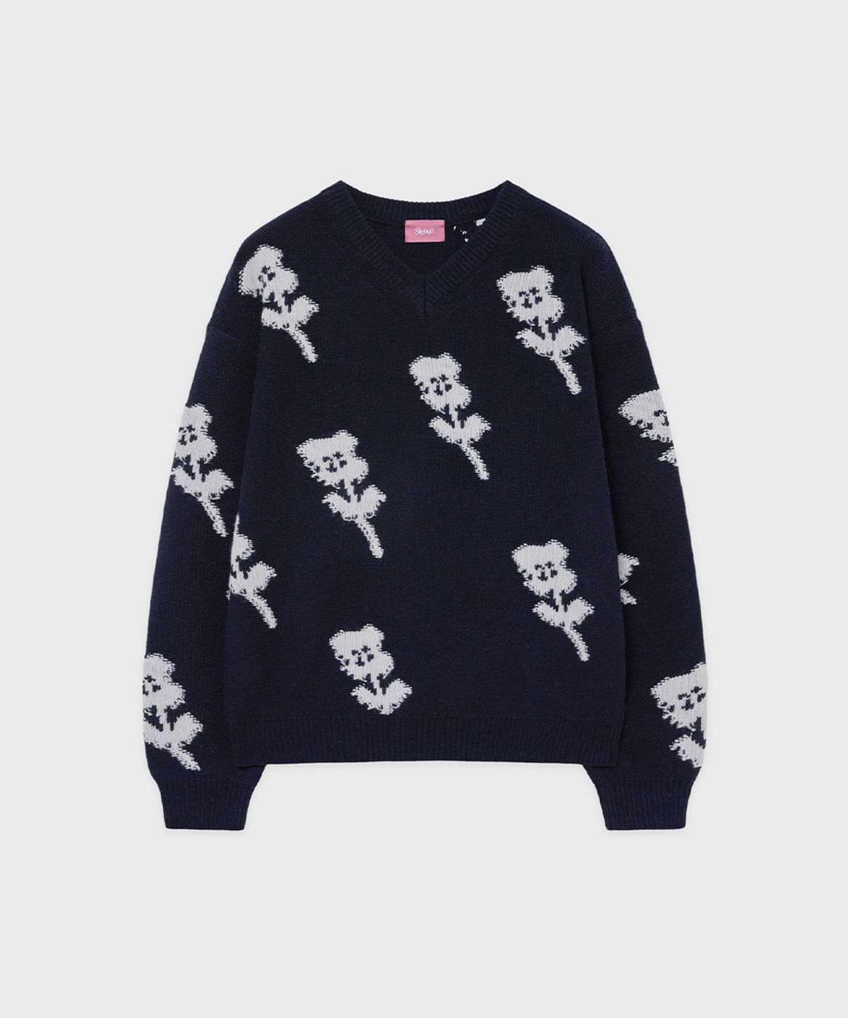 시눈(SINOON) SN Flower Loose Fit Knit (Navy)