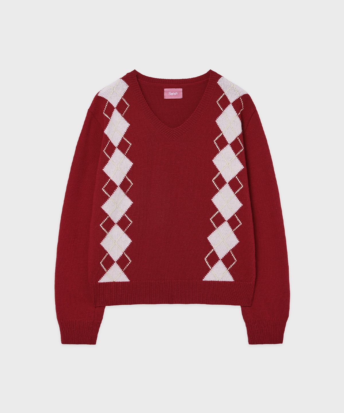 시눈(SINOON) SN Twin Argyle V-neck Knit (Red)