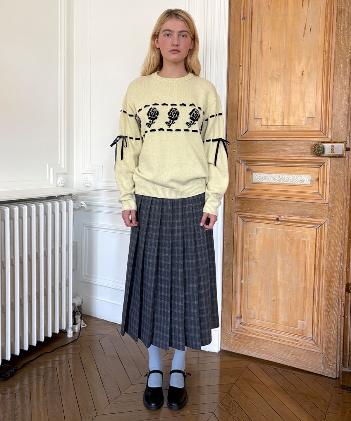 시눈(SINOON) SN Rose Velvet Eyelet Knit (Yellow)