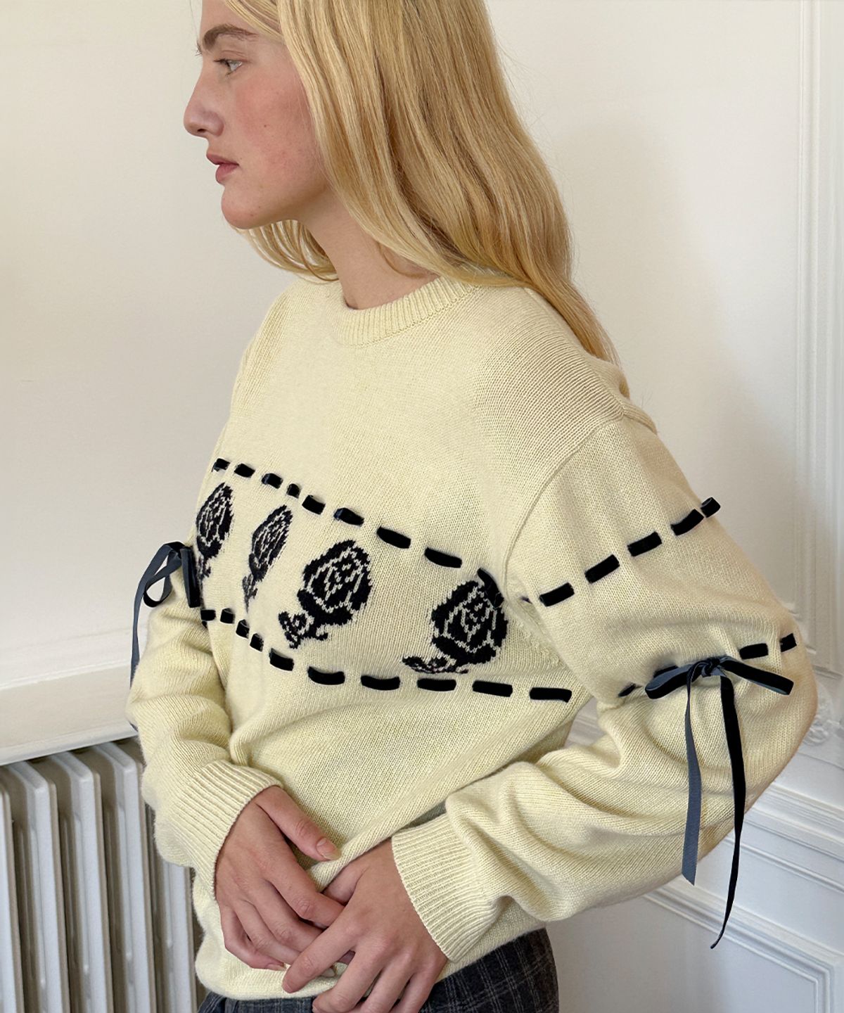 시눈(SINOON) SN Rose Velvet Eyelet Knit (Yellow)