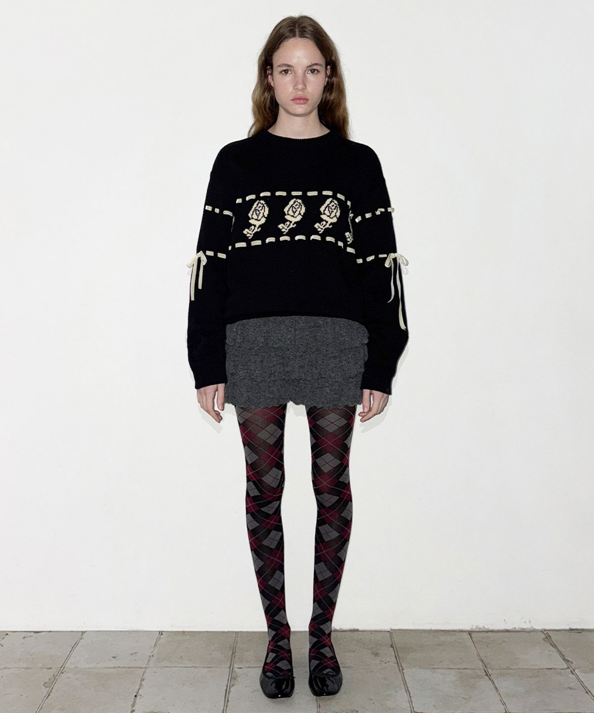 시눈(SINOON) SN Rose Velvet Eyelet Knit (Black)