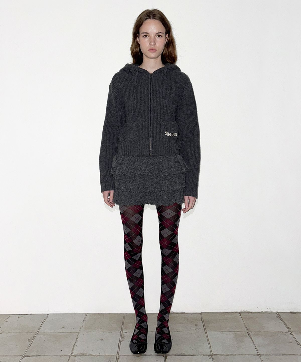 시눈(SINOON) SN Pocket Logo Zip-up Hoodie Knit (Charcoal)