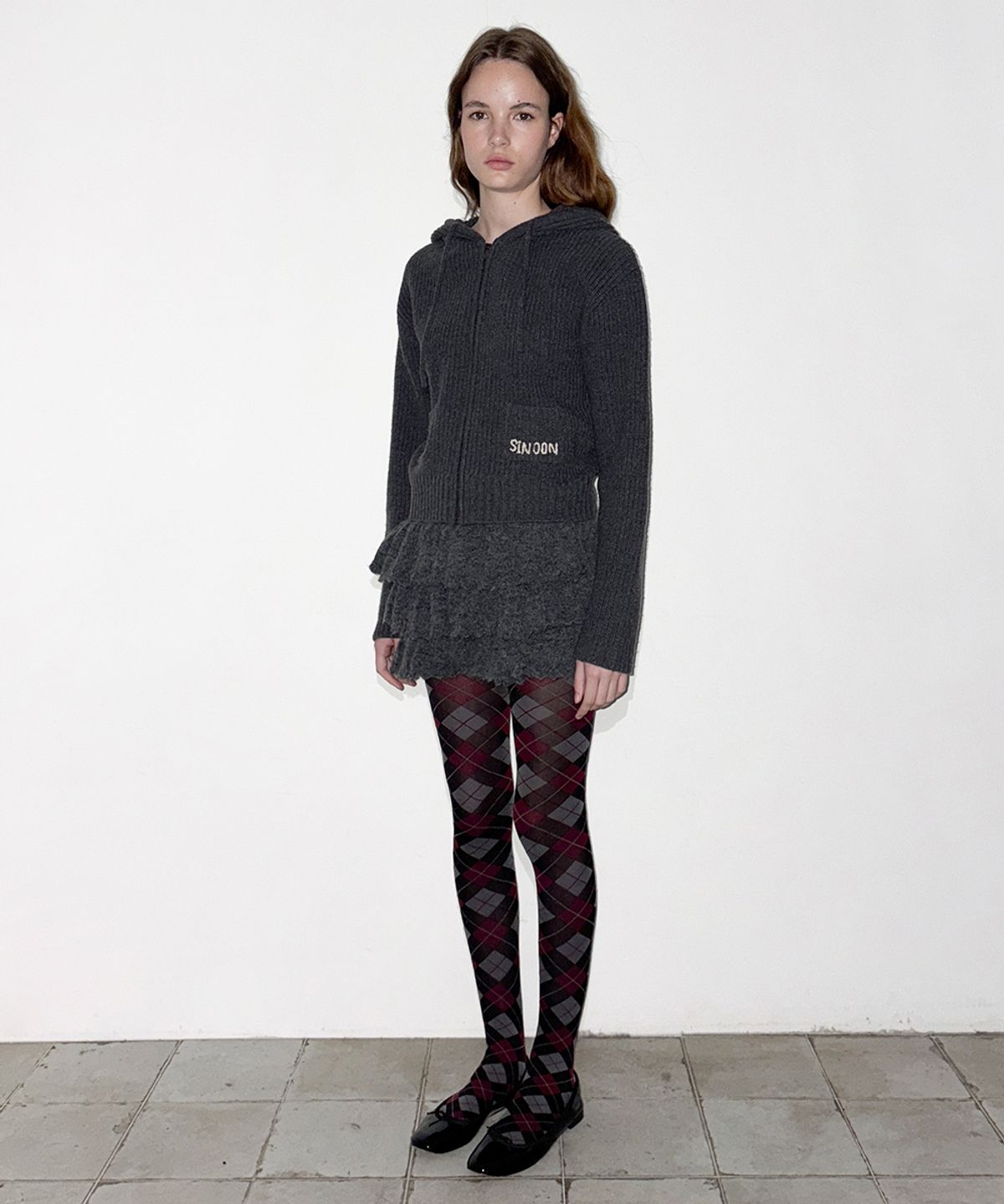 시눈(SINOON) SN Pocket Logo Zip-up Hoodie Knit (Charcoal)