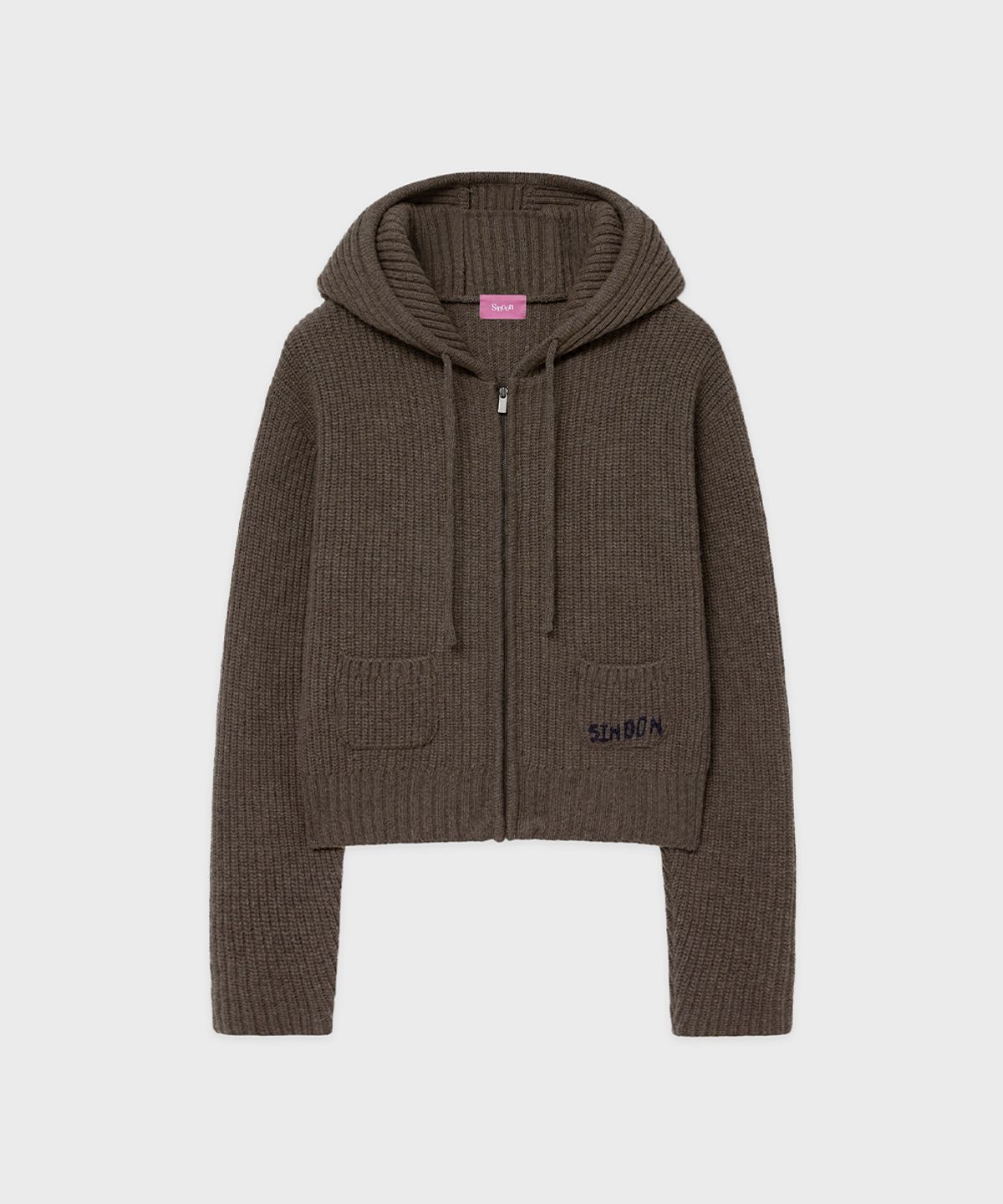 시눈(SINOON) SN Pocket Logo Zip-up Hoodie Knit (Brown)
