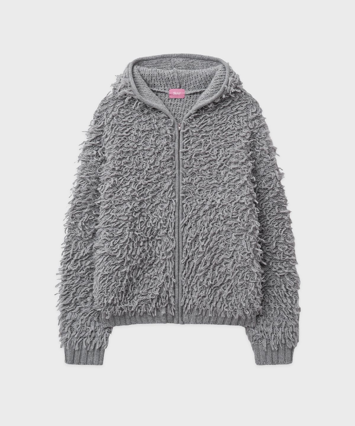 시눈(SINOON) Sinoon Fringe Hooded Knit Zip-up (Melange Grey)