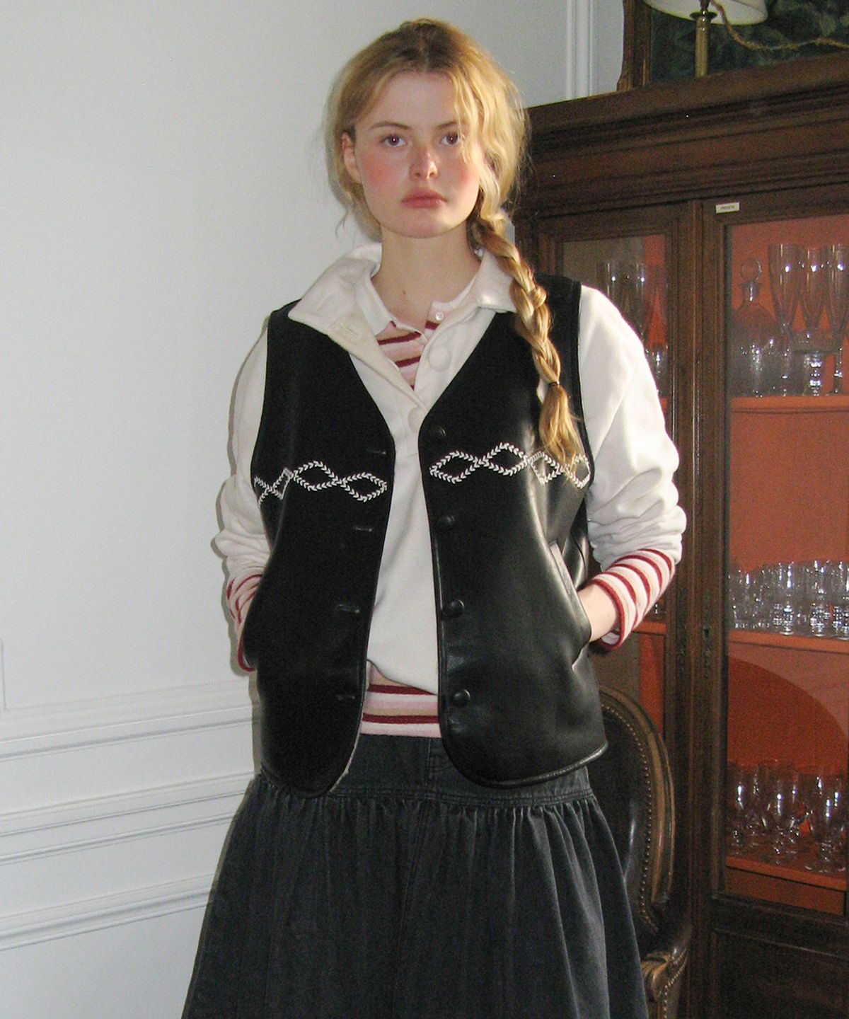 시눈(SINOON) SN Shearling Leather Vest (Black)