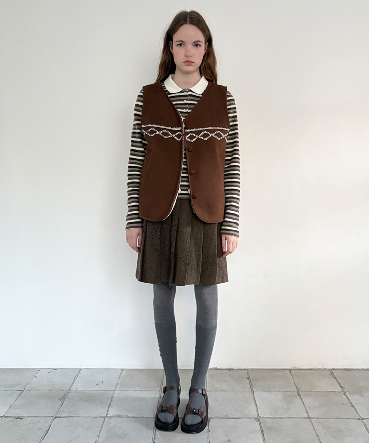 시눈(SINOON) SN Shearling Suede Vest (Brown)