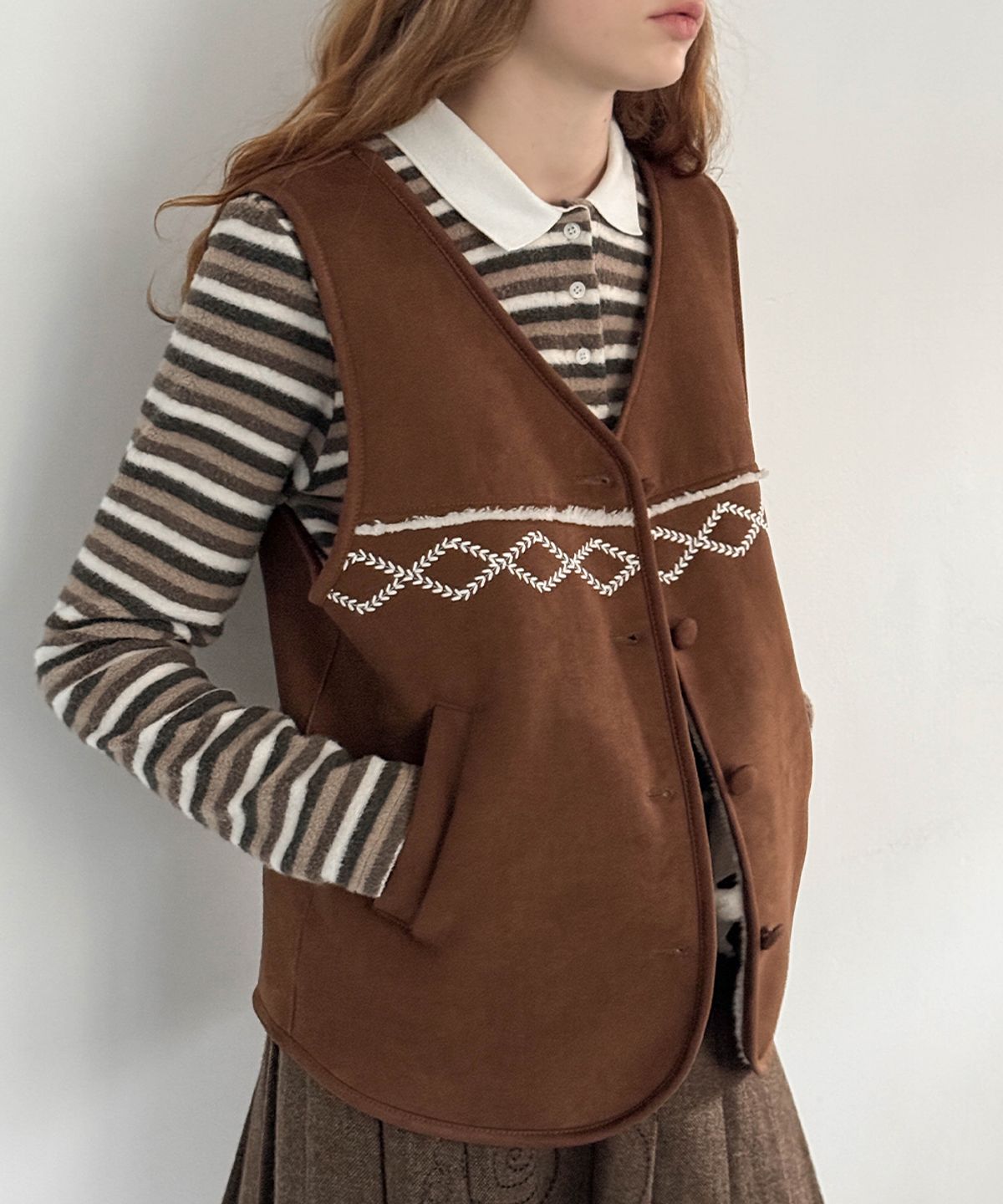 시눈(SINOON) SN Shearling Suede Vest (Brown)