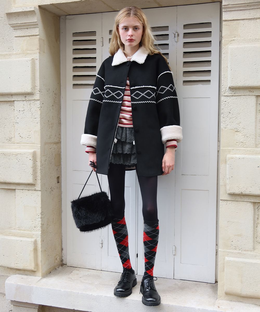 MUSINSA公式 | SINOON SN Shearling Mustang Coat (Black)