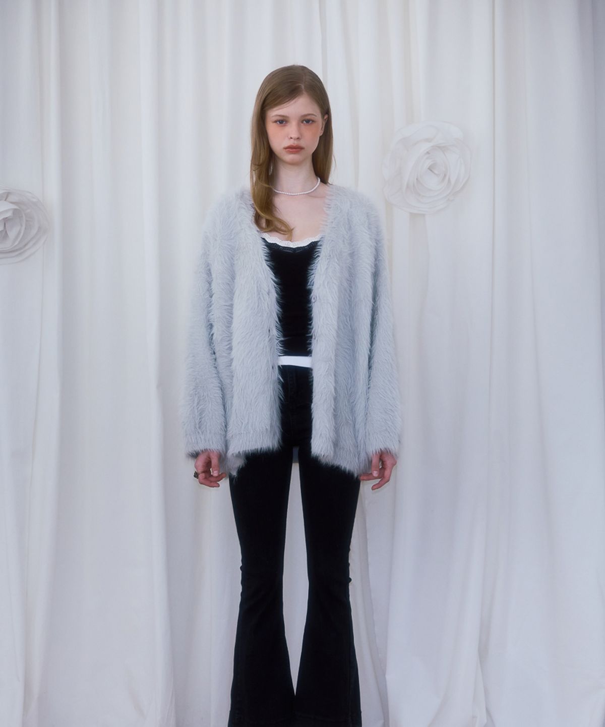 로제프란츠(ROSEFRANTZ) Fur Overfit Cardigan [Light Gray]