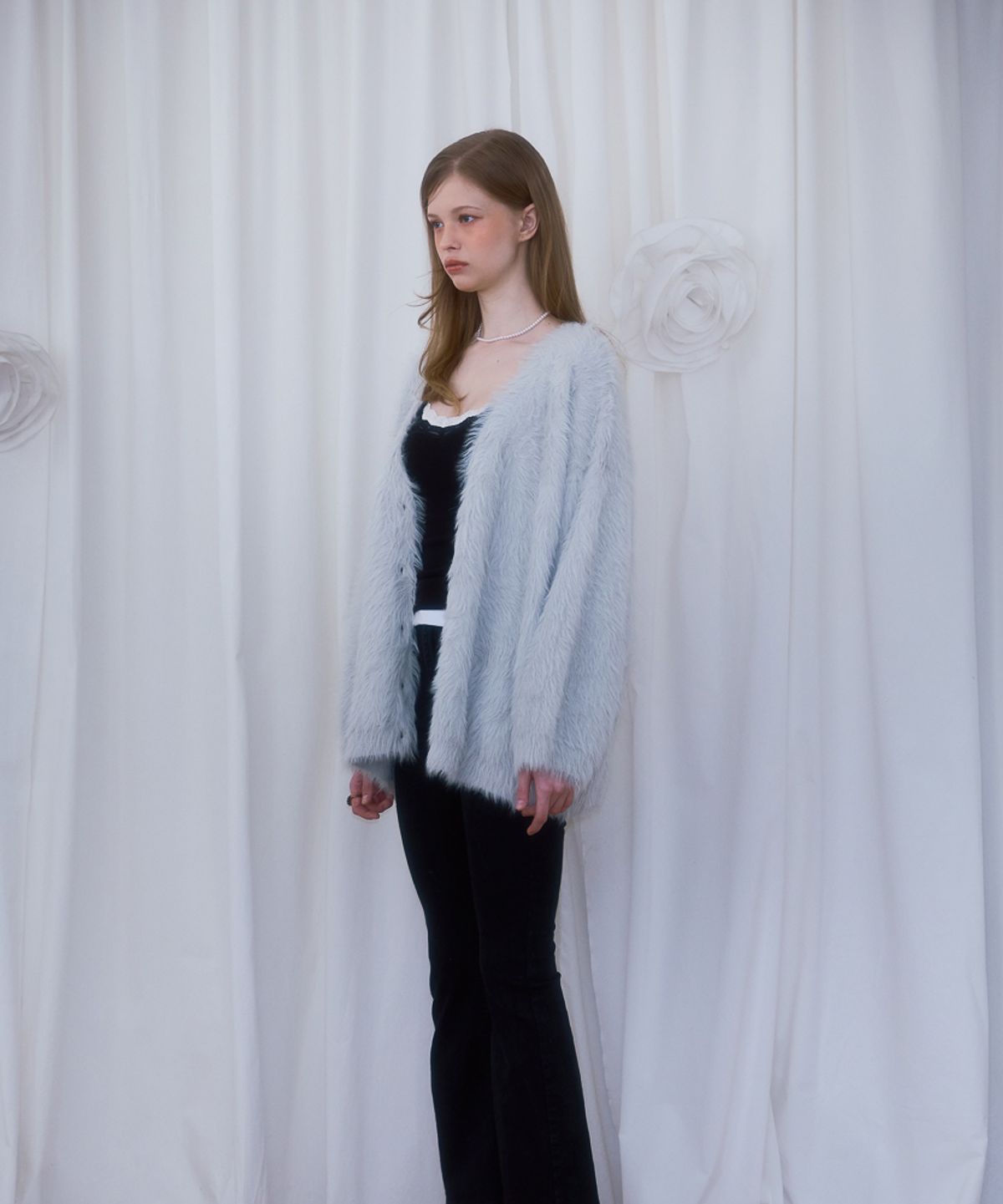 로제프란츠(ROSEFRANTZ) Fur Overfit Cardigan [Light Gray]
