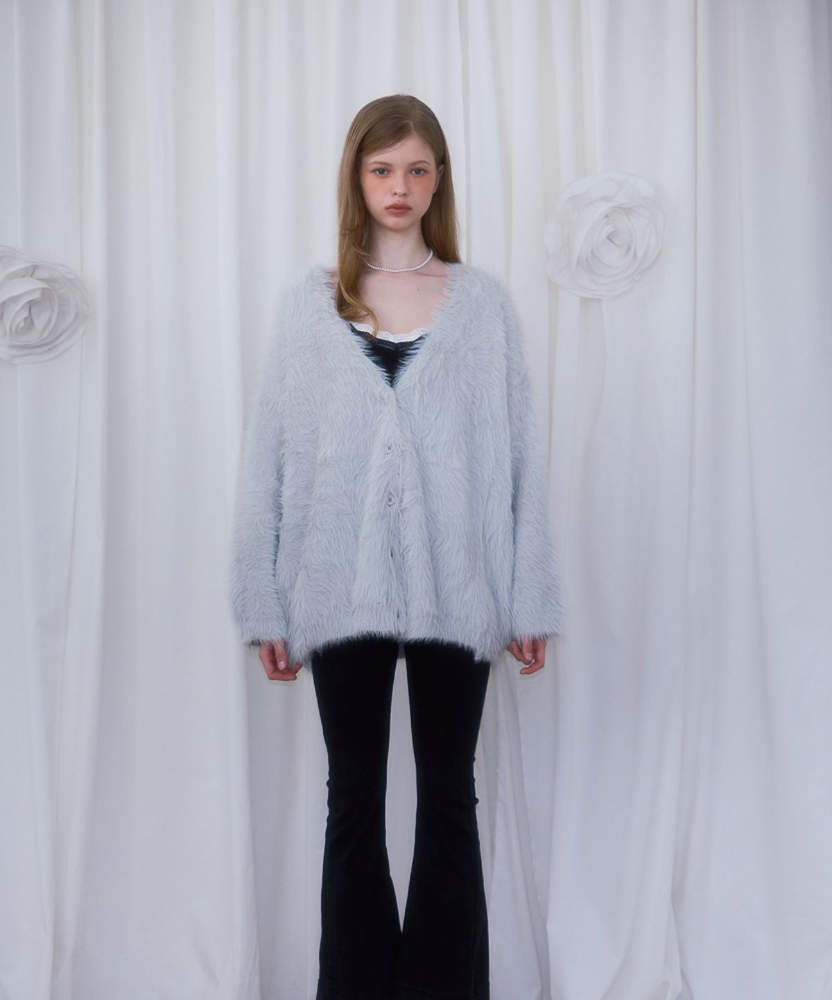 로제프란츠(ROSEFRANTZ) Fur Overfit Cardigan [Light Gray]