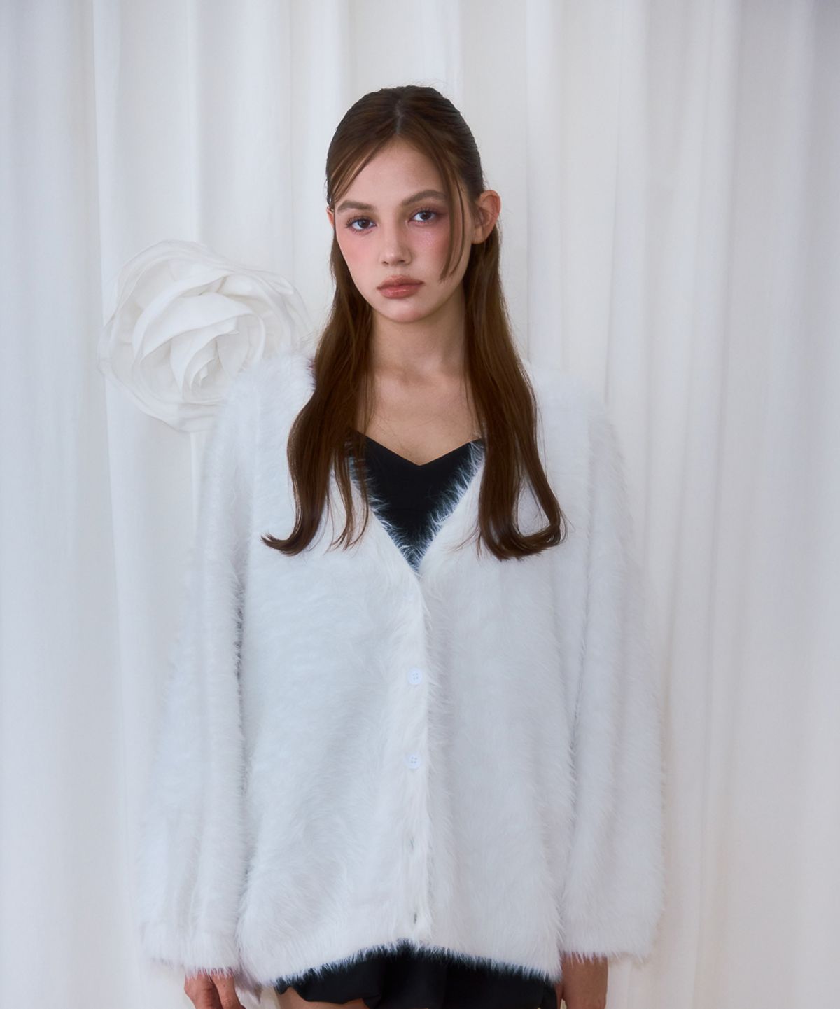 로제프란츠(ROSEFRANTZ) Fur Overfit Cardigan [Ivory]