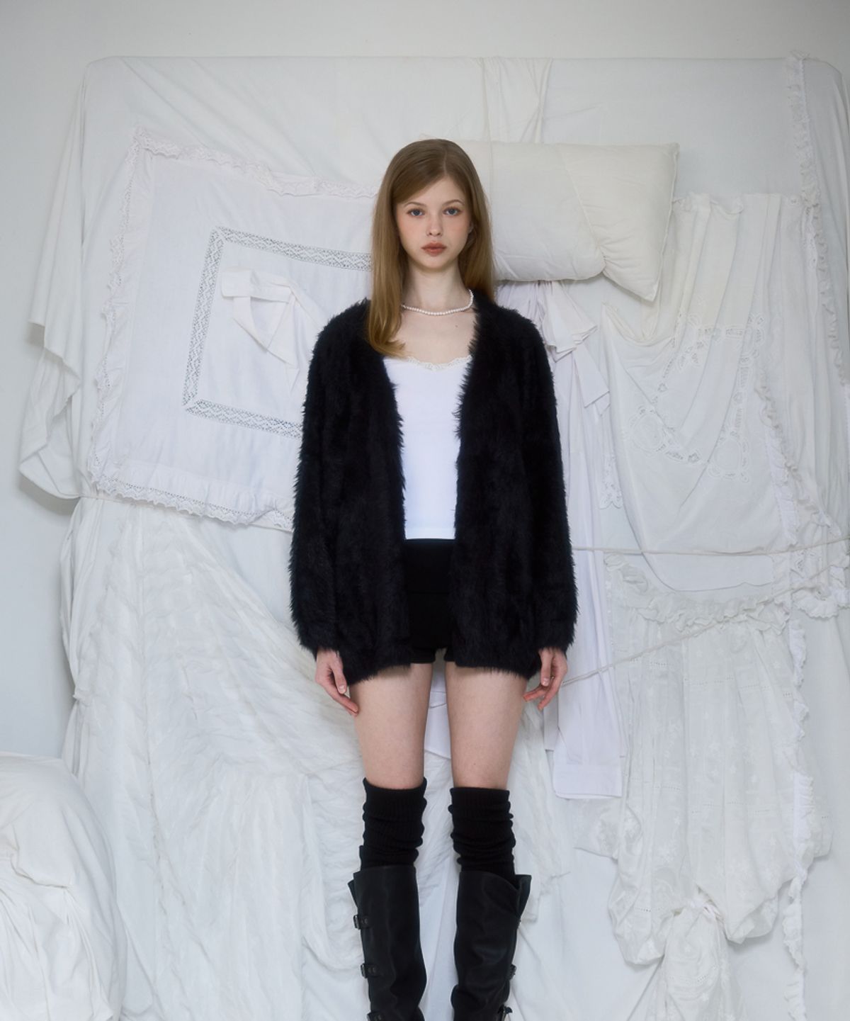로제프란츠(ROSEFRANTZ) Fur Overfit Cardigan [Black]