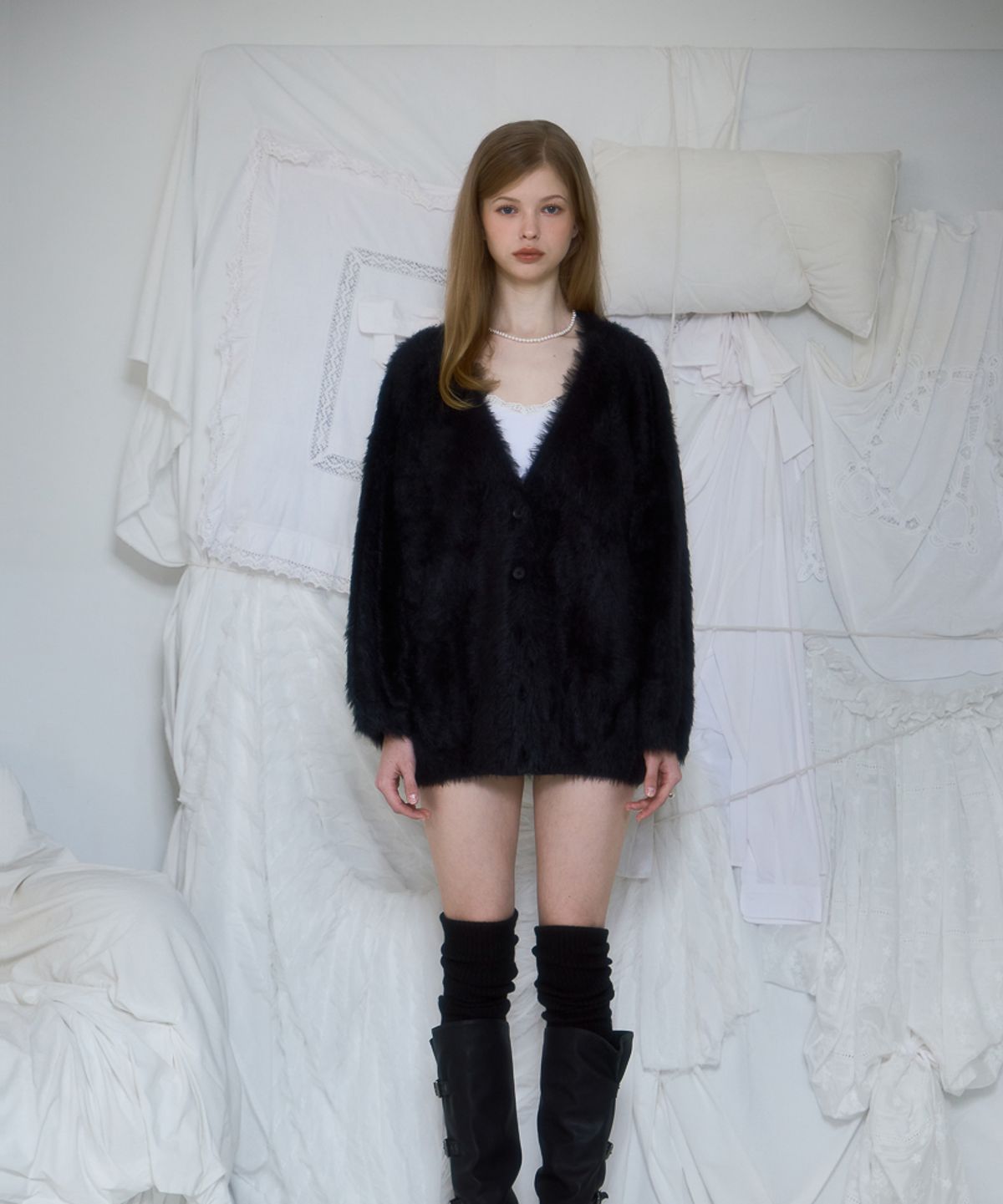 로제프란츠(ROSEFRANTZ) Fur Overfit Cardigan [Black]