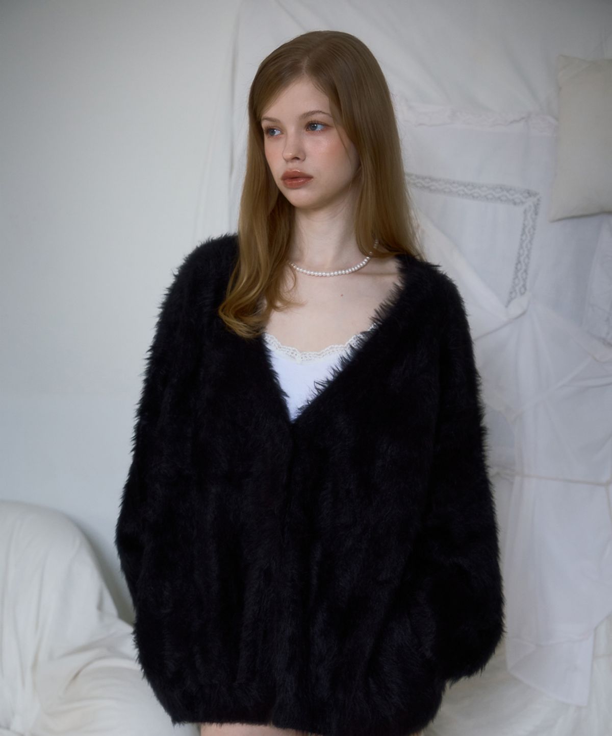 로제프란츠(ROSEFRANTZ) Fur Overfit Cardigan [Black]