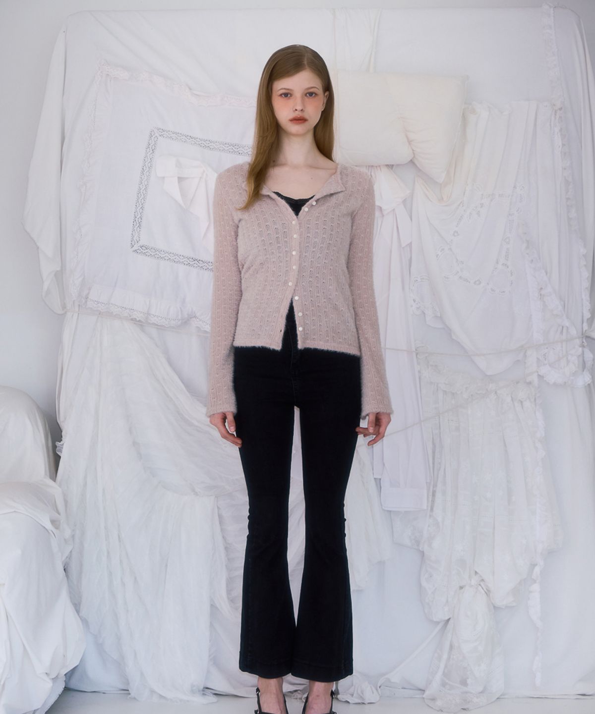 로제프란츠(ROSEFRANTZ) Hairy Slim Fur Cardigan [Light Beige]
