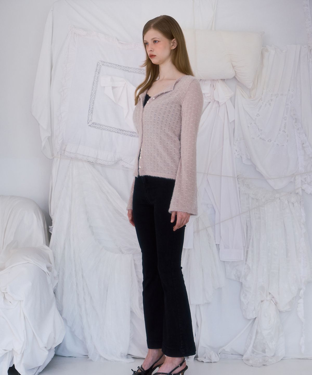 로제프란츠(ROSEFRANTZ) Hairy Slim Fur Cardigan [Light Beige]