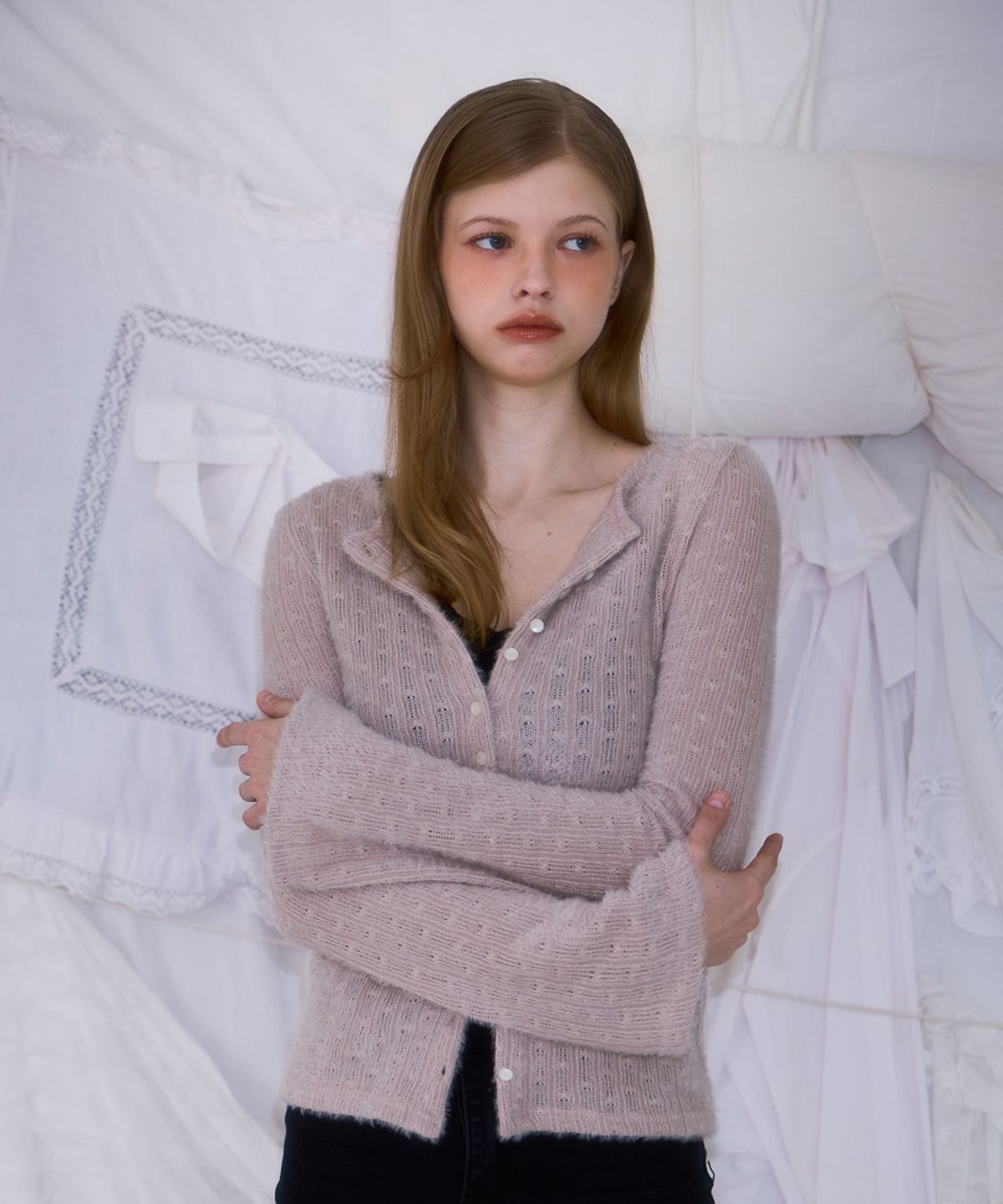 로제프란츠(ROSEFRANTZ) Hairy Slim Fur Cardigan [Light Beige]