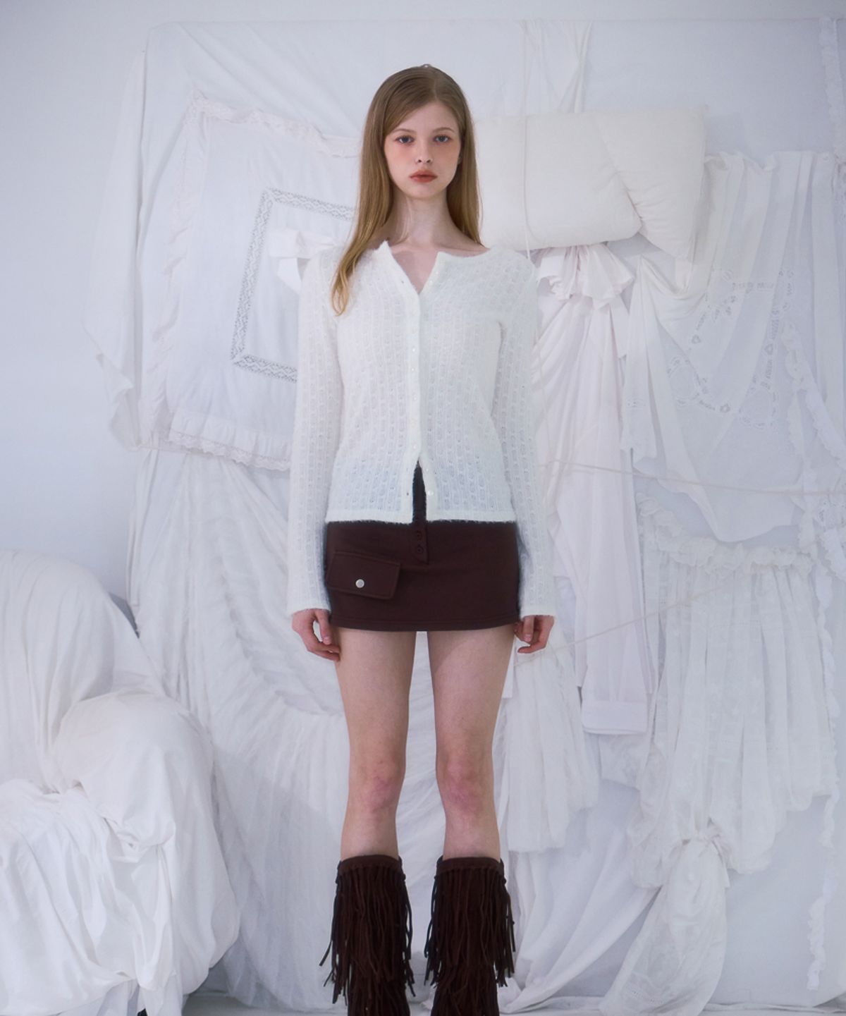 로제프란츠(ROSEFRANTZ) Hairy Slim Fur Cardigan [Ivory]