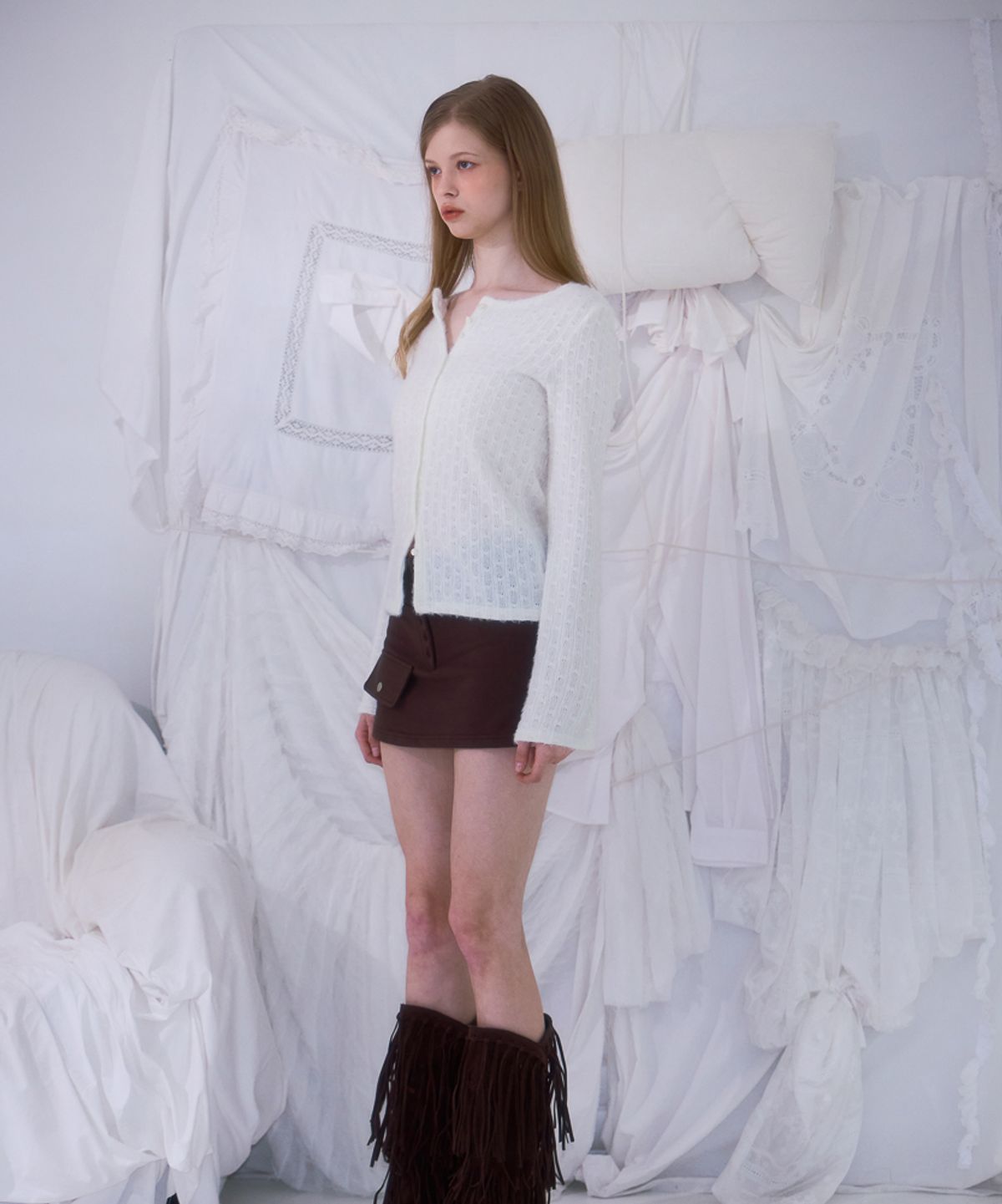 로제프란츠(ROSEFRANTZ) Hairy Slim Fur Cardigan [Ivory]
