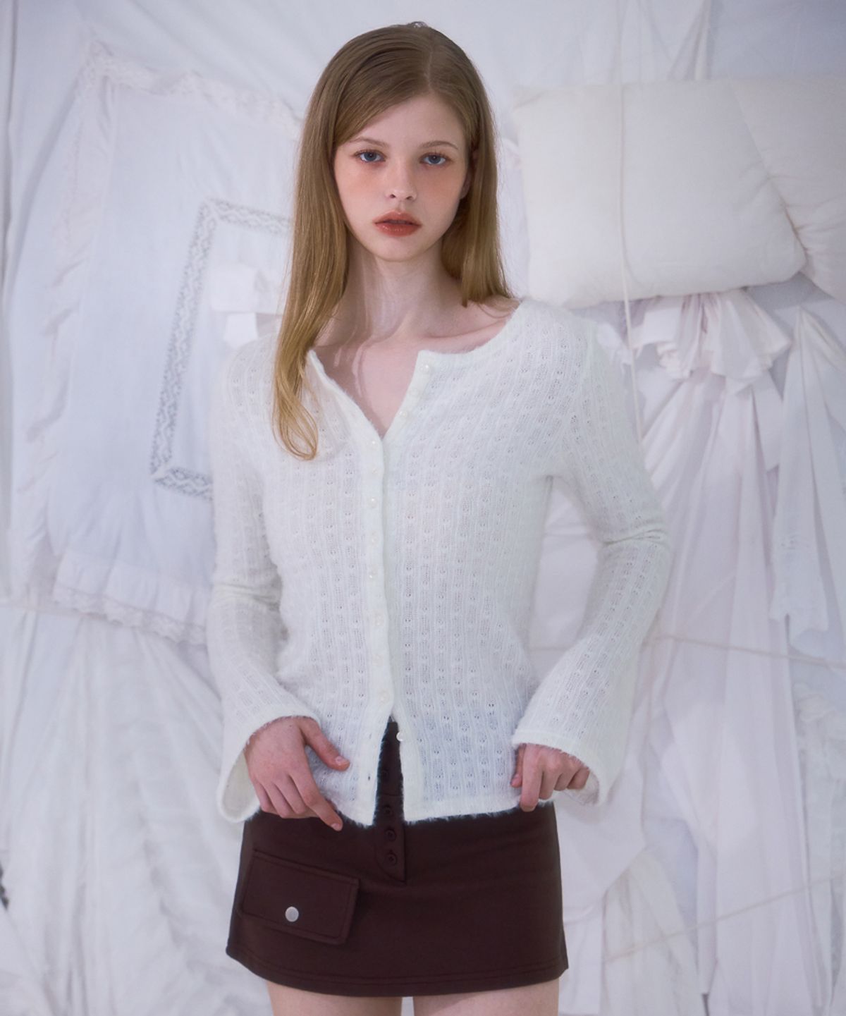 로제프란츠(ROSEFRANTZ) Hairy Slim Fur Cardigan [Ivory]